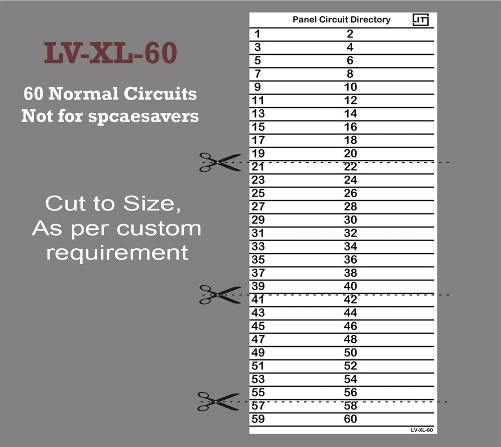 LV Fuse Box Panel Directory Label All Electrical Panel (Large 60 Circuits 2 Pcs)