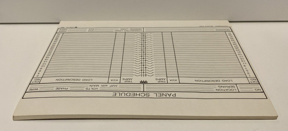 Vtg Electrical Panel Schedule / Circuit Breaker Panel Schedule Blank Sheets Pad