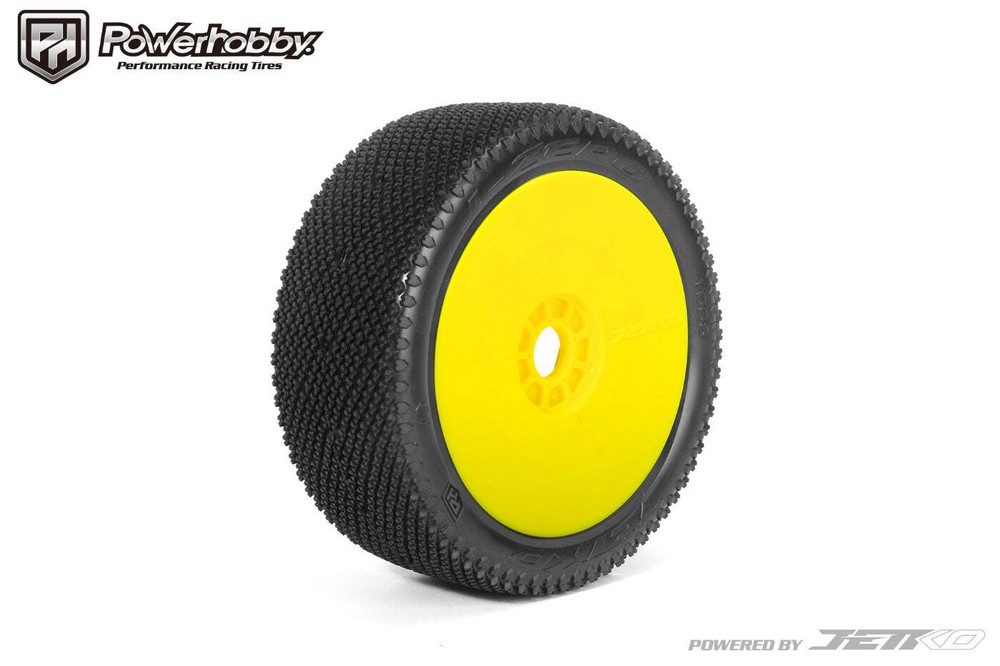 Powerhobby J-Zero 1/8 Buggy Mounted Tires Yellow Dish Wheels (4) Medium Soft