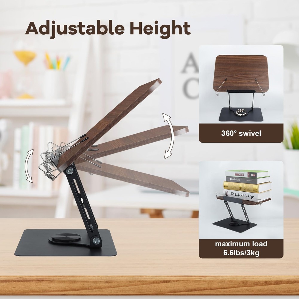 Book Stand Reading Foldable Textbook 360 Swivel Base Elastic Page Clips