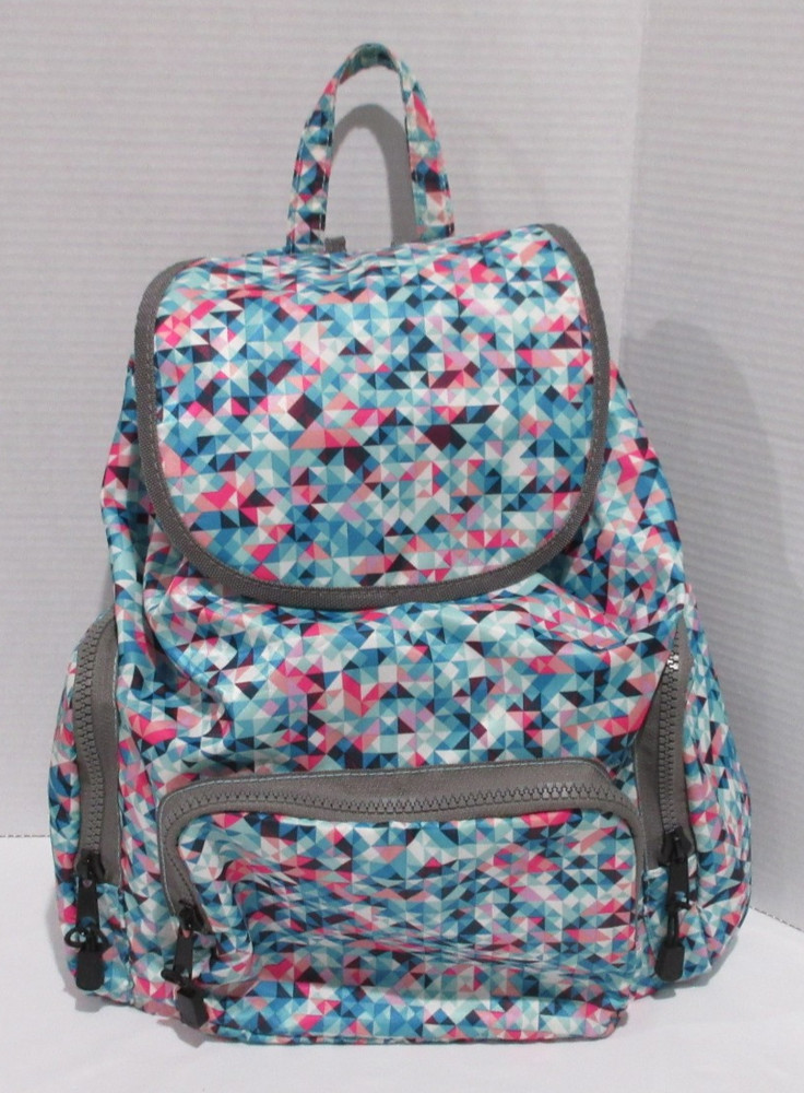 Blue Grey Mutlicolor Backpack With Zip Up and Drawstring Closure
