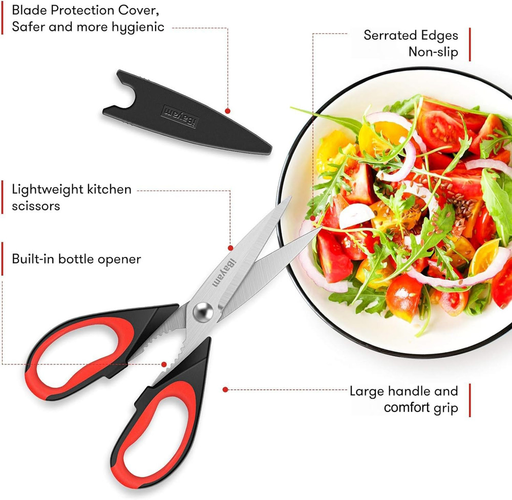 3-Pack 8.5"Kitchen Scissors All Purpose Heavy Duty with Protective Sheath, Soft
