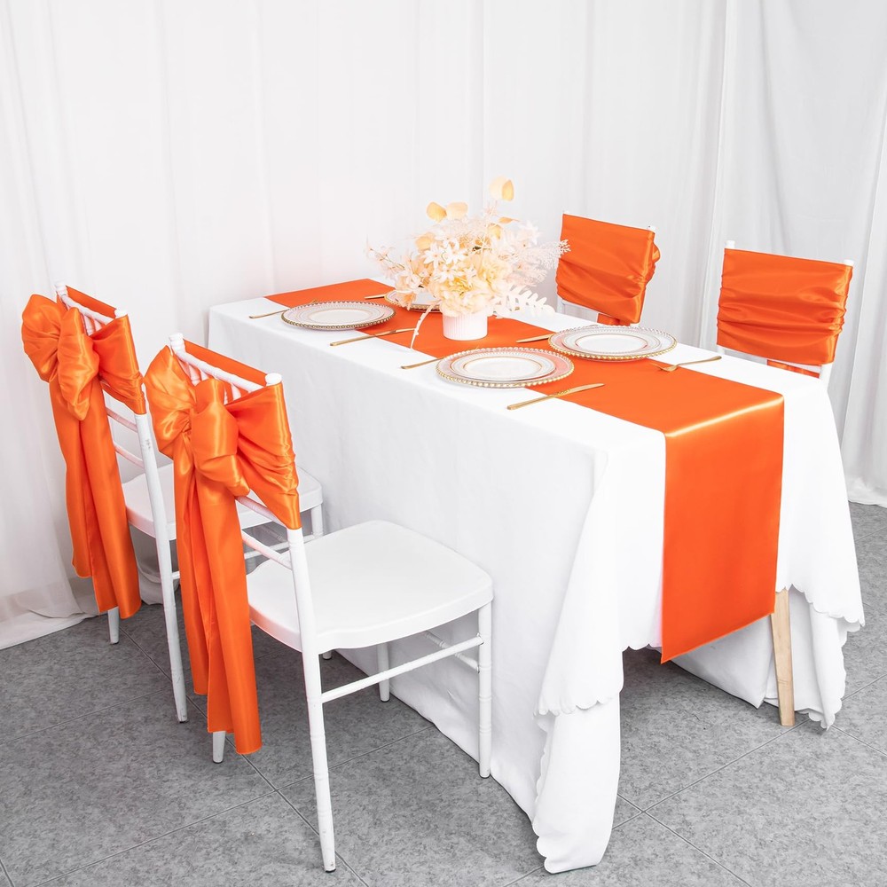 Orange Satin Table Runner - 10-Pack 12x108 Inches | Versatile Silk Fabric for...