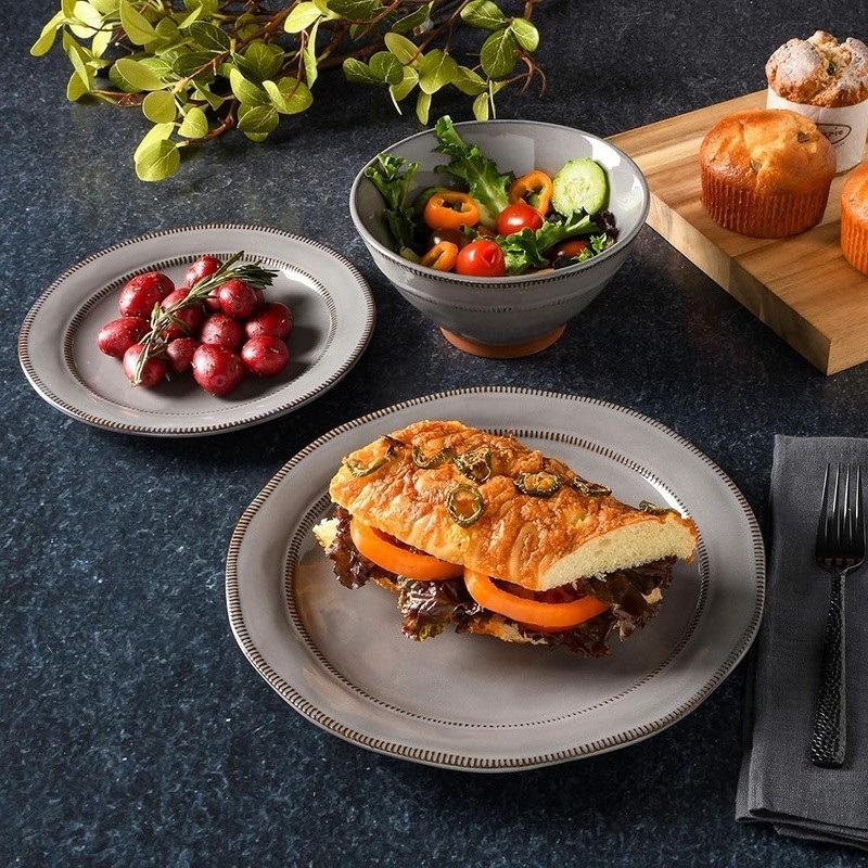 Artisanal Reactive Glaze Stoneware Dinnerware Set Unique Geometric Rustic Design