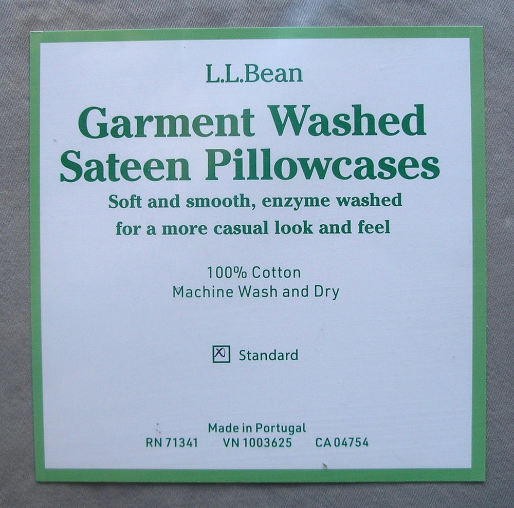 LL Bean Garment Washed Sateen Std Pillowcases - Two (2) per Package - Soft Gray