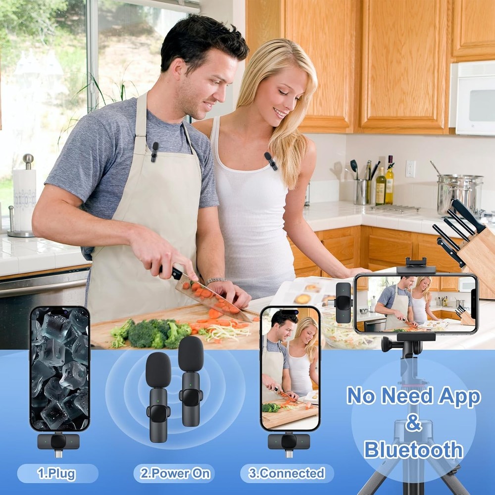 2 Pack Wireless Lavalier Microphone for Iphone/Android Phone, USB C Wireless Lav