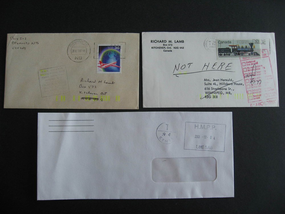 Canada 3 covers Mail Delayed, Postage Due and Return to Sender