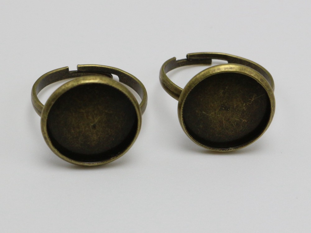 20 Bronze Tone Adjustable Ring Round Blank Cabochon Pad Bezel Setting Cup 14mm