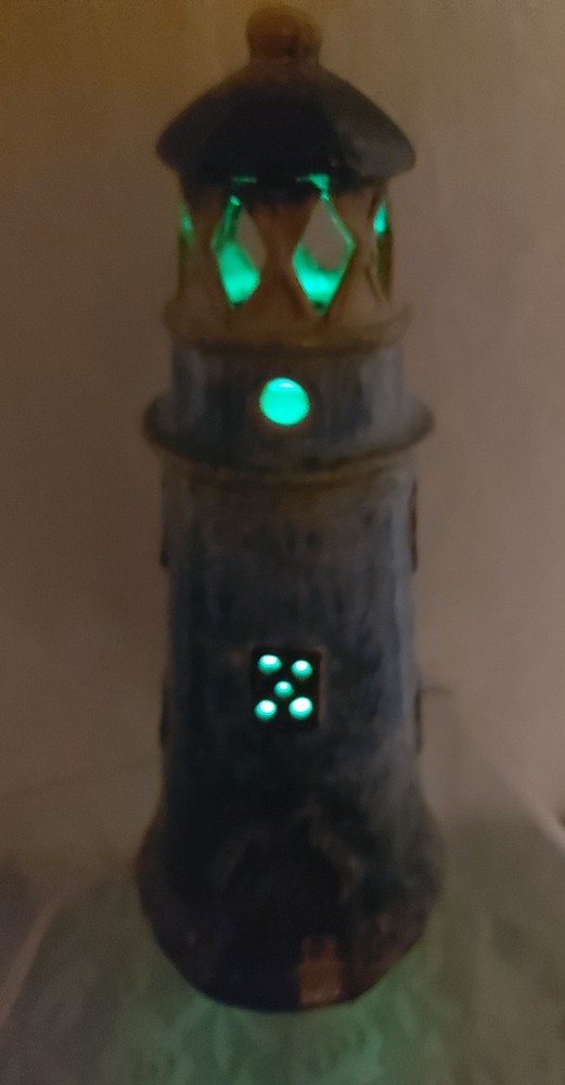 Lighthouse Nightlight Light Lamp Handpainted Ceramic Coastal Nautical Vintage