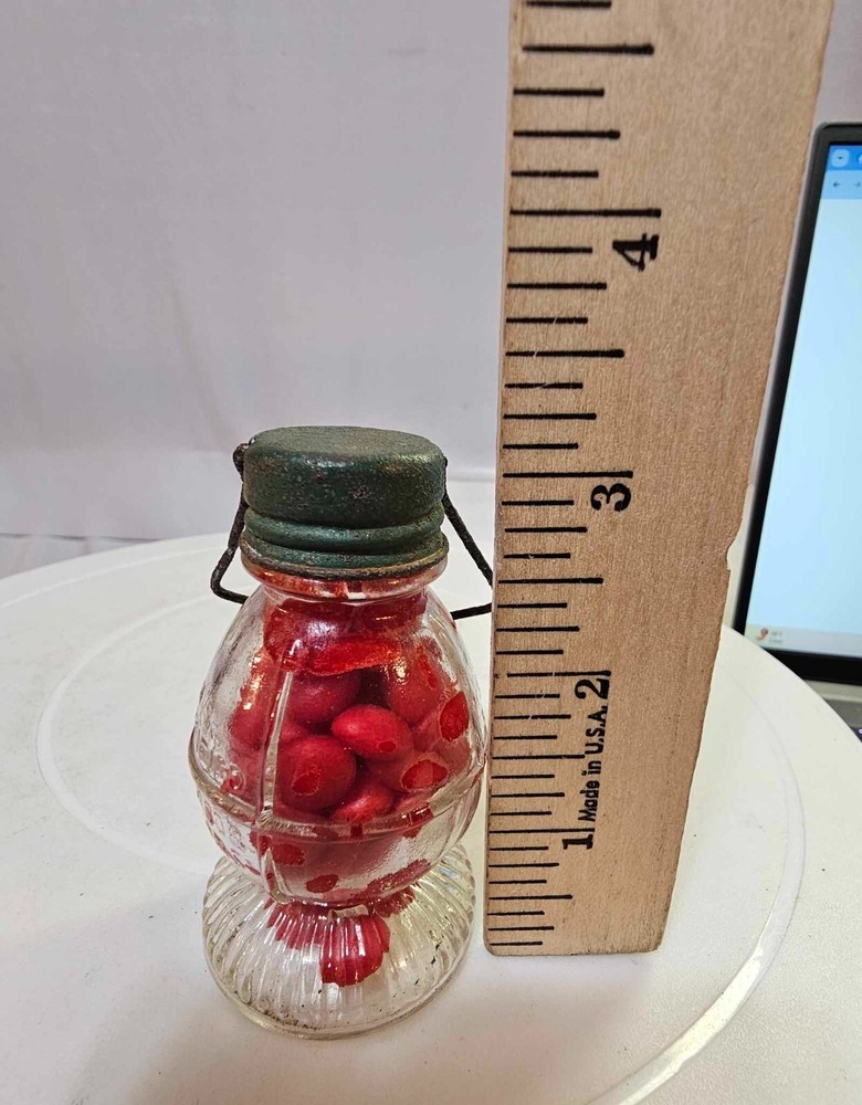 Vtg CLEAR GLASS Small LANTERN W/ CANDY, CANDY CONTAINER MINI- B7- READ