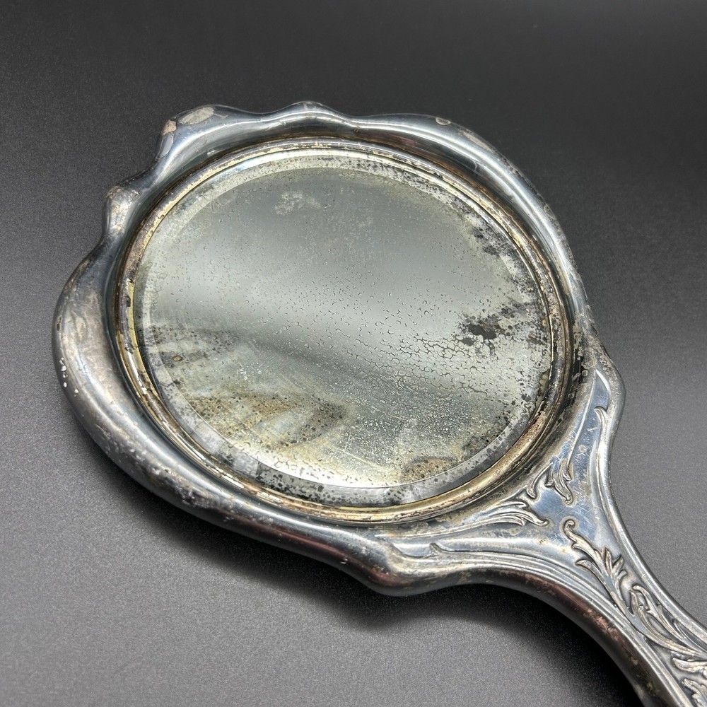 Vintage Silverplated Hand Mirror Intricate Flowered Vine Pattern