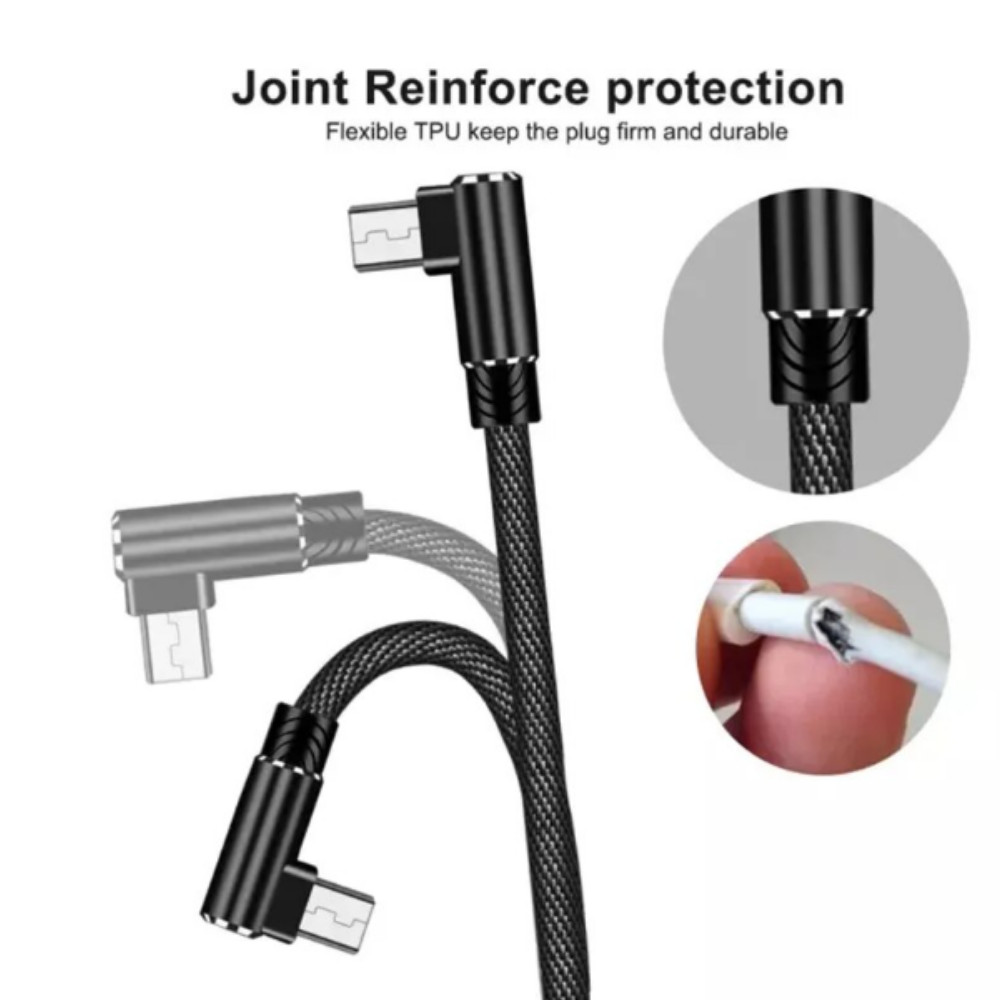 Double 90 Degree Right Angle Micro USB Charge Data Nylon Braided Cable 3/6/10FT