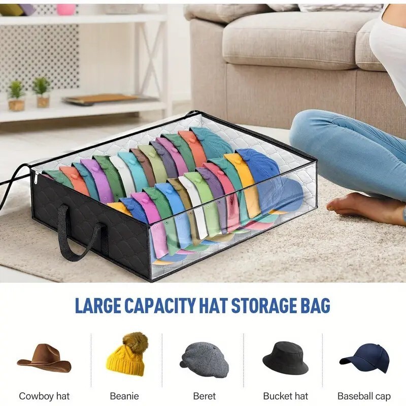 2PC Foldable Hat Organizer Bags – Large Capacity, Hanging Closet Storage