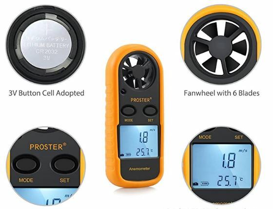 Proster Handheld Wind Speed Gauge Digital Wind Velocity Meter with LCD Backlight
