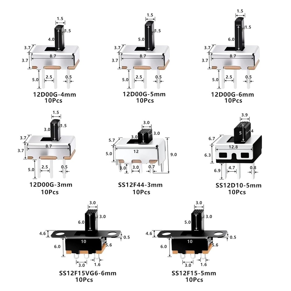 Mini Micro Slide Switches Toggle Vertical Panel Mount Set