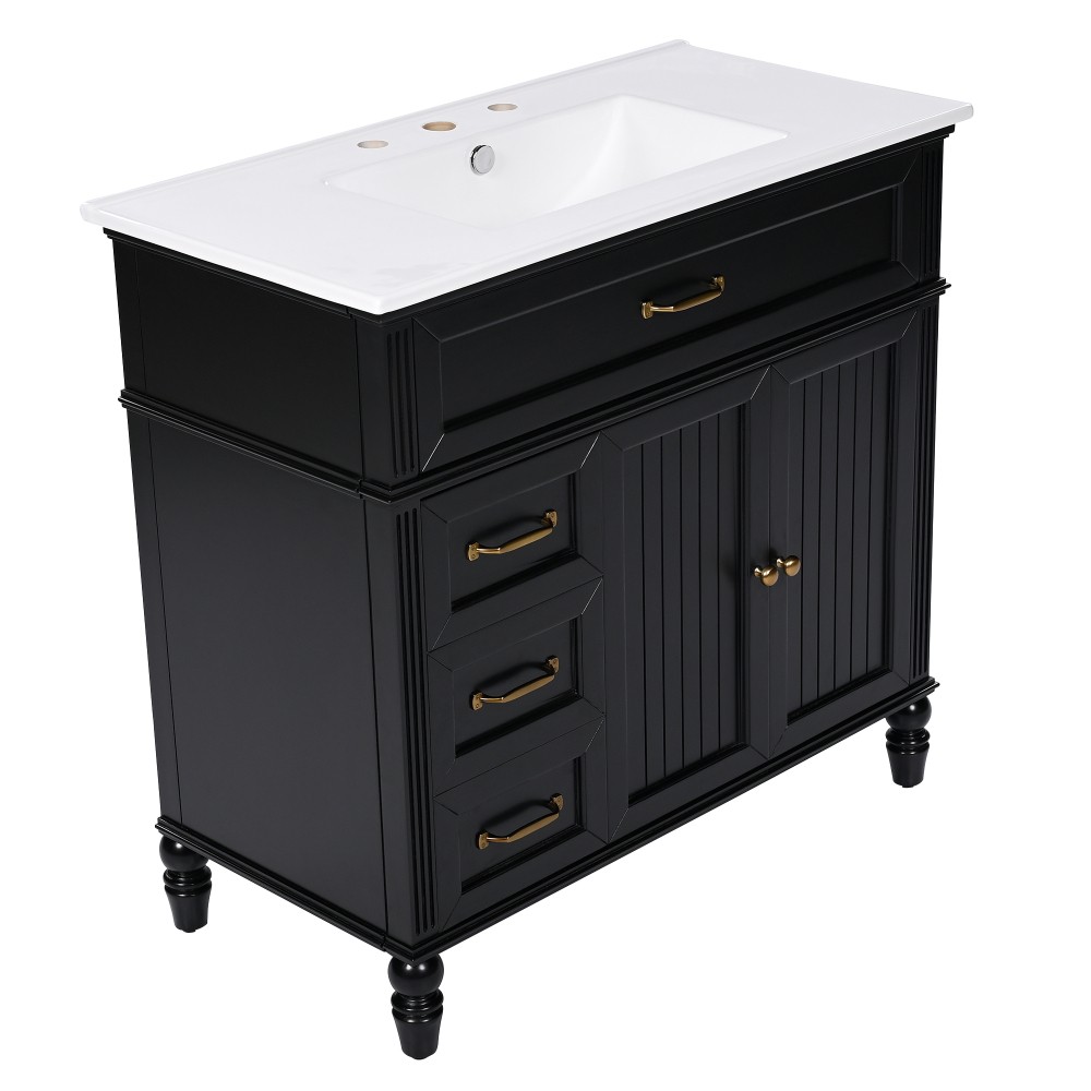 36" Bathroom Vanity with Sink, Bathroom Cabinet with Drawers, Solid Frame
