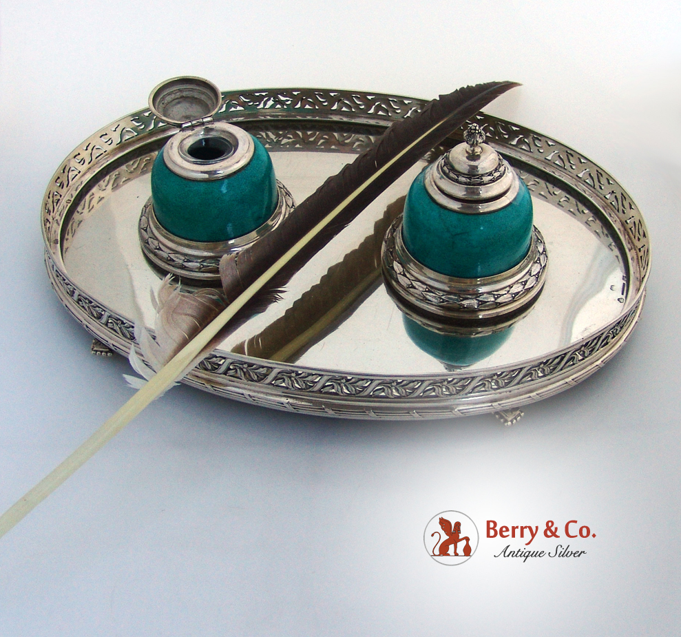 Austrian Double Inkstand Vienna 1900 Sterling Silver