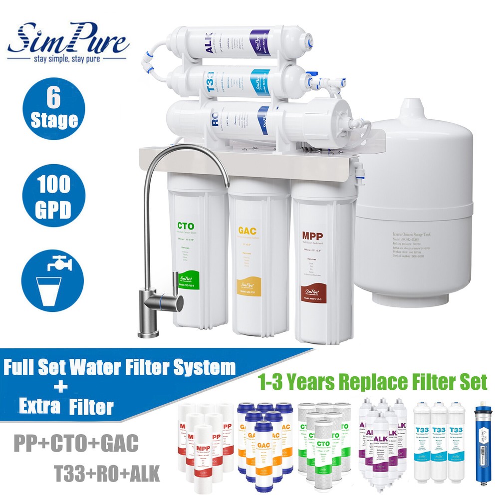 Simpure 100 GPD 6 Stage PH Alkaline Reverse Osmosis Water Filter System Purifier