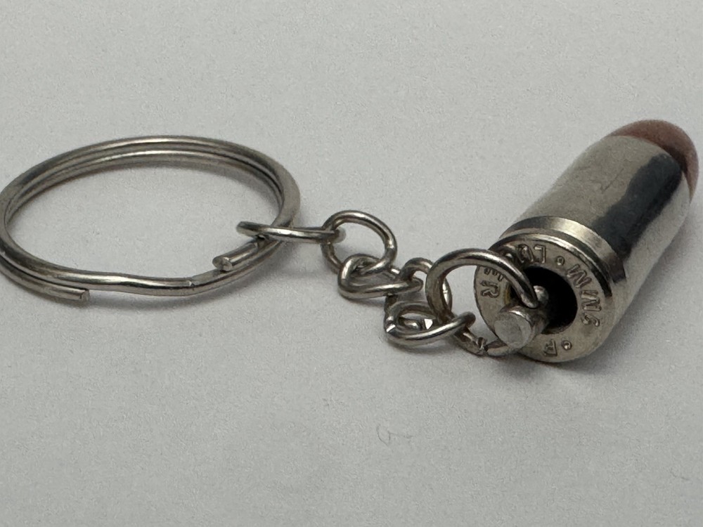 9mm Bullet Key Chain / Zipper Pull (Silver, Nickel Plated Brass)