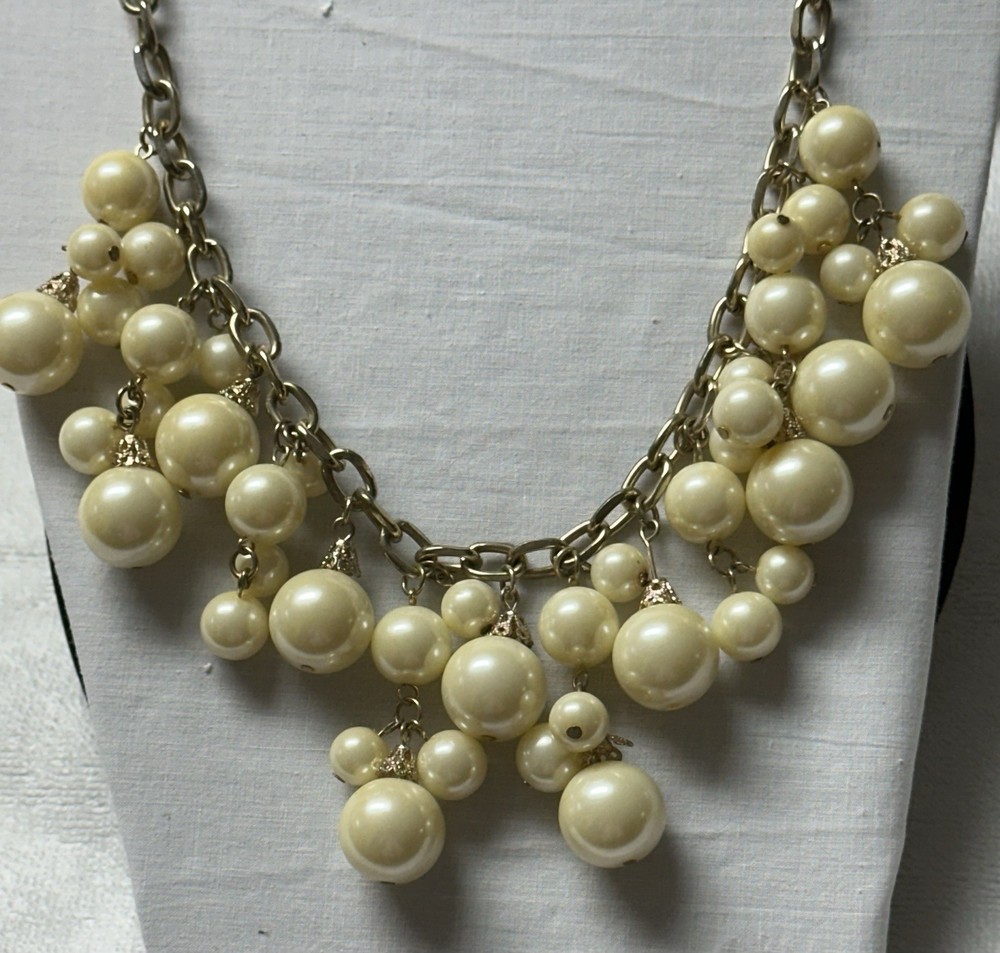 Faux Pearl Bib Dangle Collar Necklace n