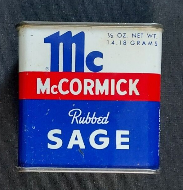 Old EMPTY Advertising Spice Tin McCormick Rubbed Sage Baltimore MD Schilling