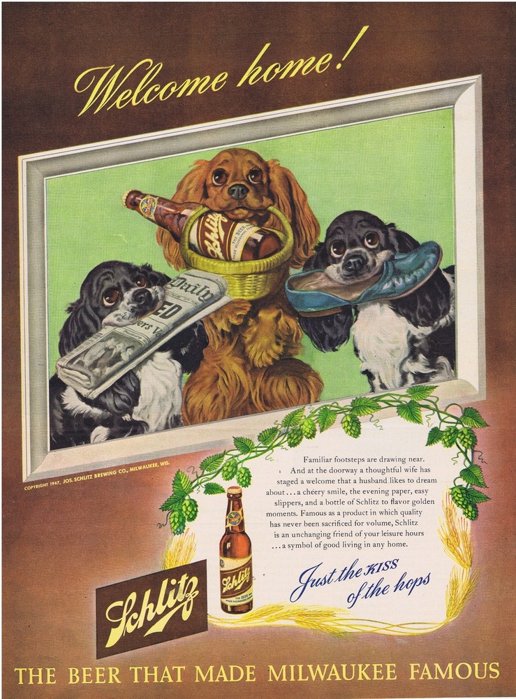 1947 Schlitz Beer Albert Staehle Cocker Spaniel Art Print Ad