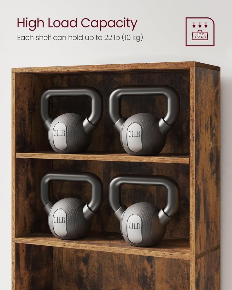 CUSTOS 5-Tier Rustic Brown Bookshelf - Adjustable Open Storage Shelf