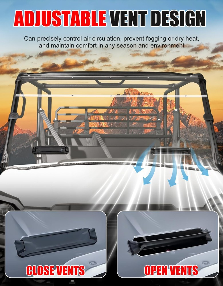 Front Full Windshield for Kawasaki Mule Pro, Clear 1/5" Hard Coated clear
