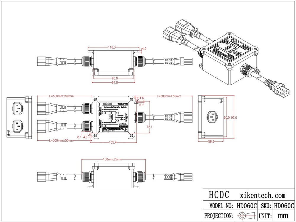 AC120V 15Amp Automatic Transfer Switch, ATS Auto Switch (IEC320...