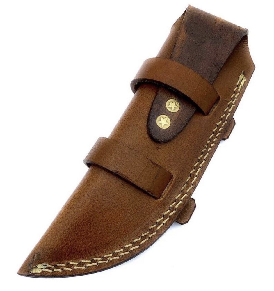 Horizontal carry Fixed blade Knife Leather Sheath sharpening Stick Holder Sheath