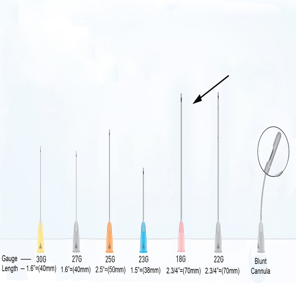 Micro Dermal Rounded Blunt-Tip Cannula Blue Dot Port side Indicator