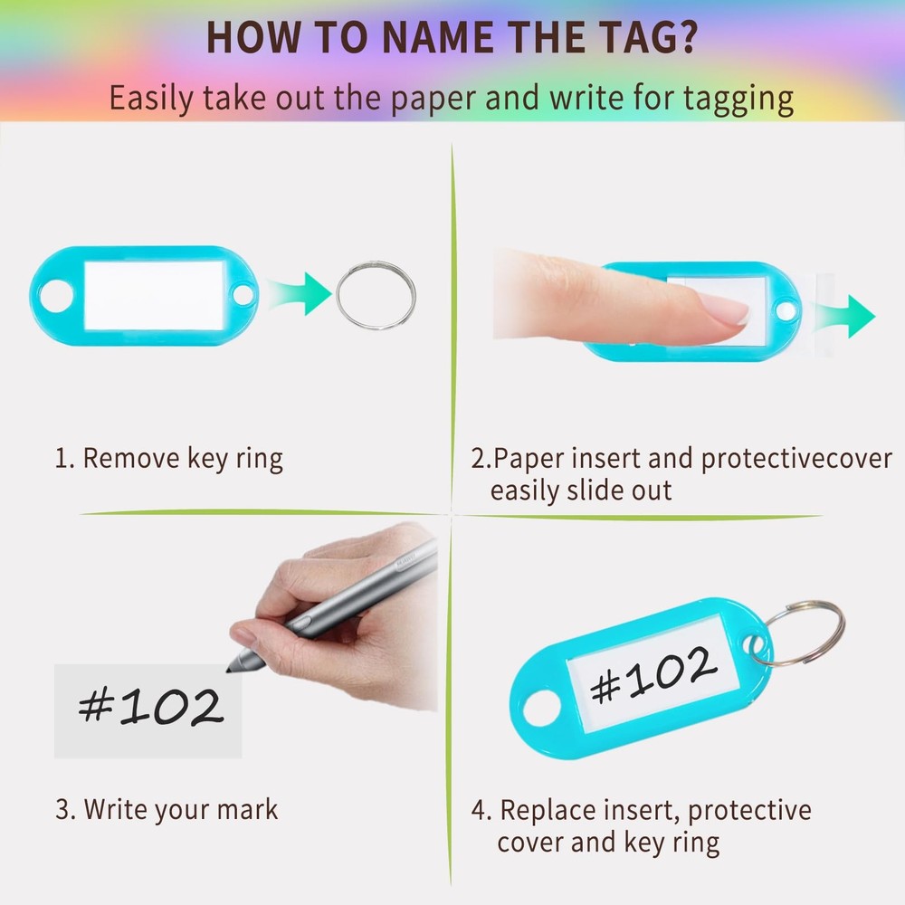 12 Pack Plastic Key Tags with Ring and Label Window, Key Labels Key Chain Nam...