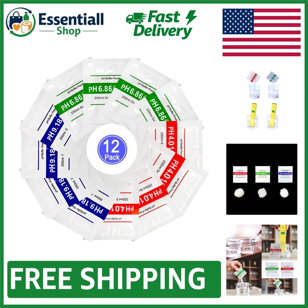 High Precision 12 Pack pH Buffer Solution Powder for Calibration 6.86/4.01/9.18