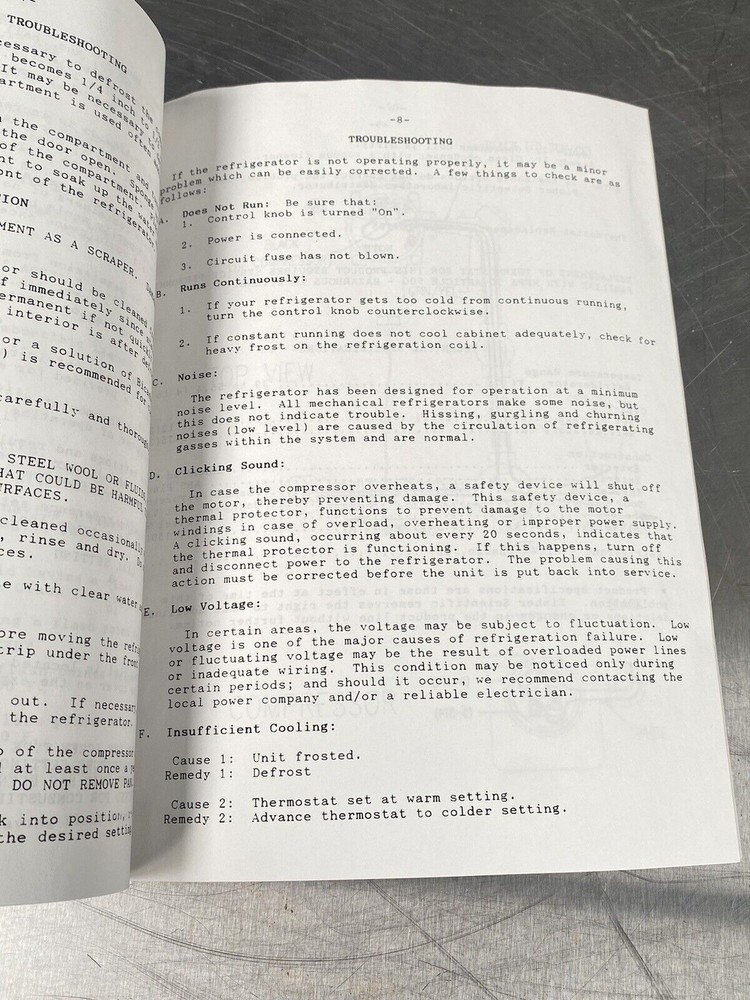 Fisher Scientific Explosion Proof Refrigerator - Users Manual/Instructions Book