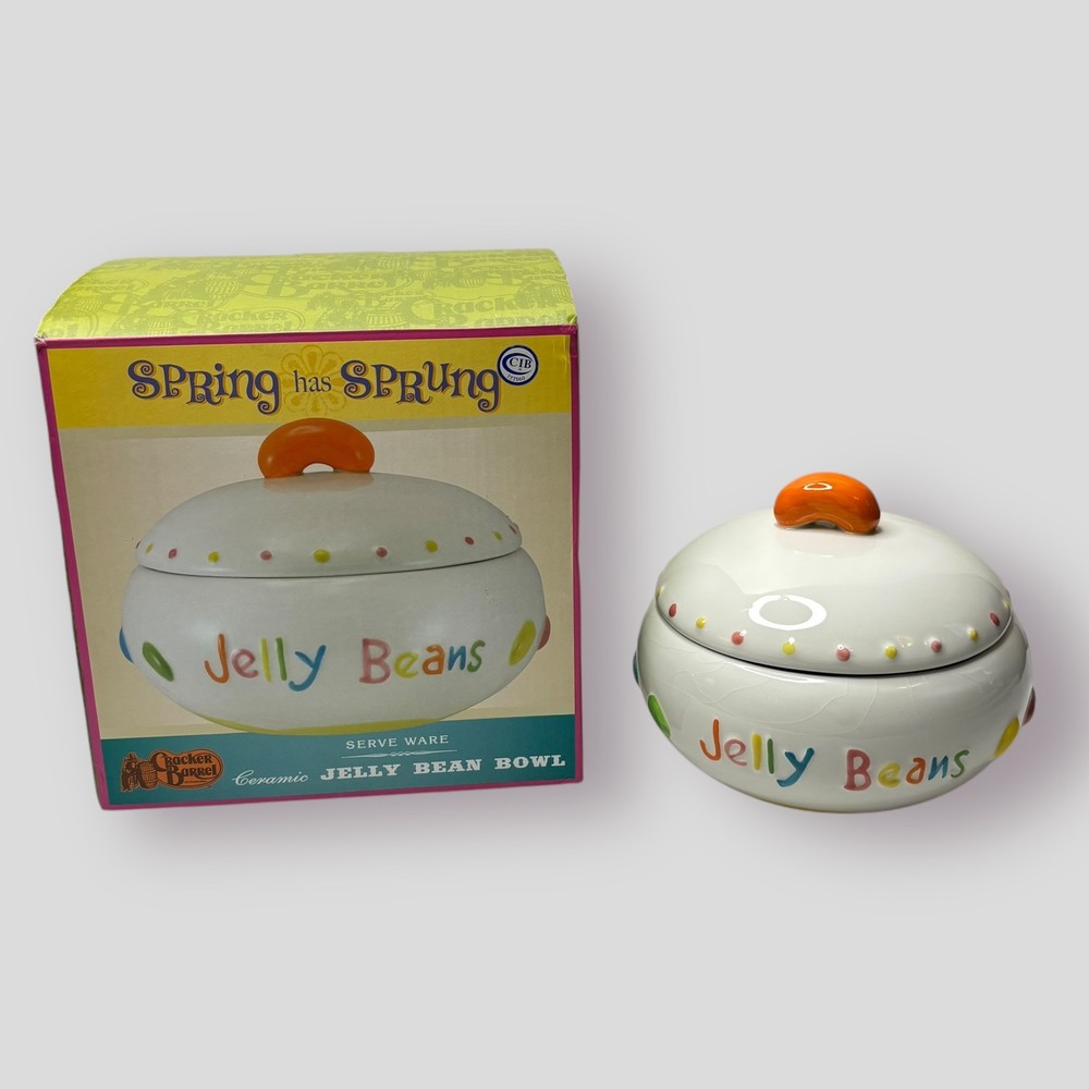 Cracker Barrel Easter Jelly Bean Bowl Candy Dish Spring Has Sprung Ceramic READ