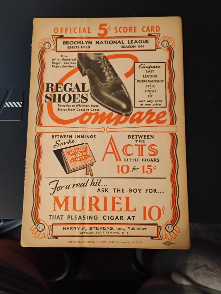 1936 Boston Bees vs Brooklyn Dodgers Program (scored) very good