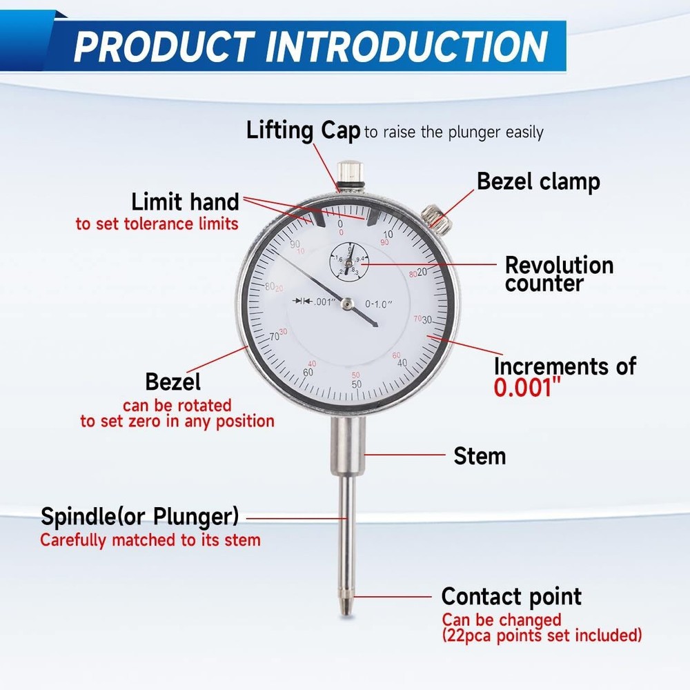 Dial Indicator with Magnetic Base Point Precision Inspection Set Dial Test US