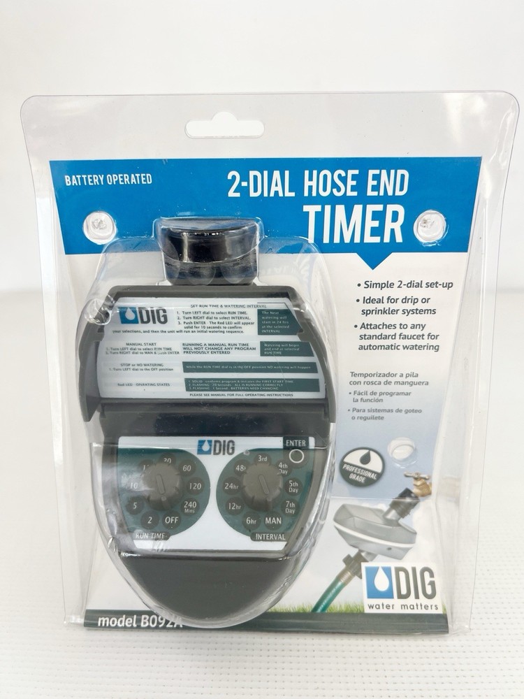 DIG 2 Dial Hose End Timer Programmable Battery Operated B092A For Drip/Sprinkler