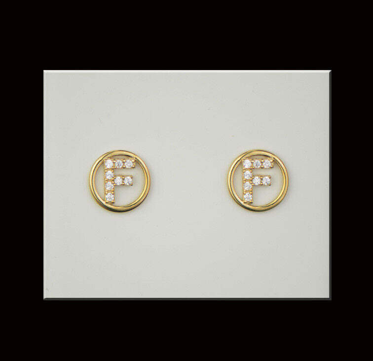 14k Yellow or White Gold Round Initial Letters CZ Stud Earrings