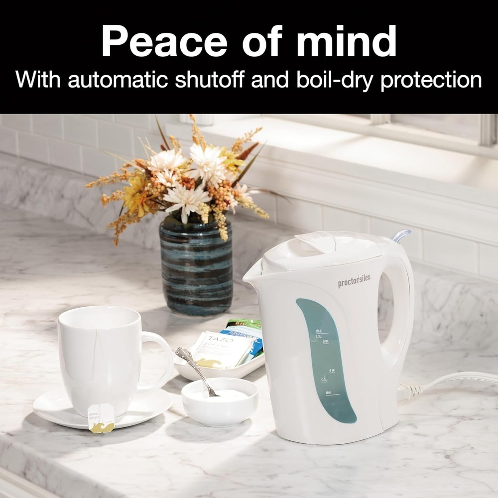 Fast Boiling White Electric Tea Kettle with Auto Shutoff and 1L Capacity