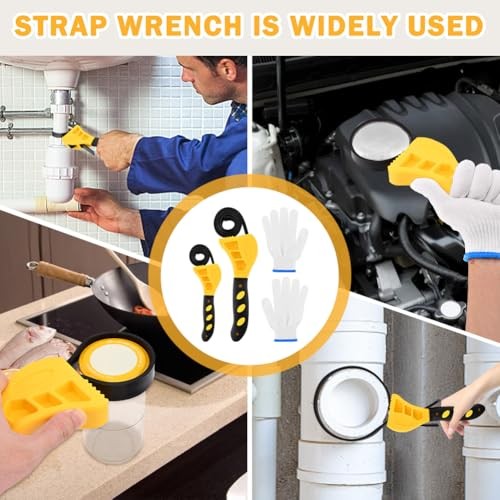 2-Pack Rubber Strap Wrench, Adjustable Wrench Set Diameter 6" and 8", Yellow