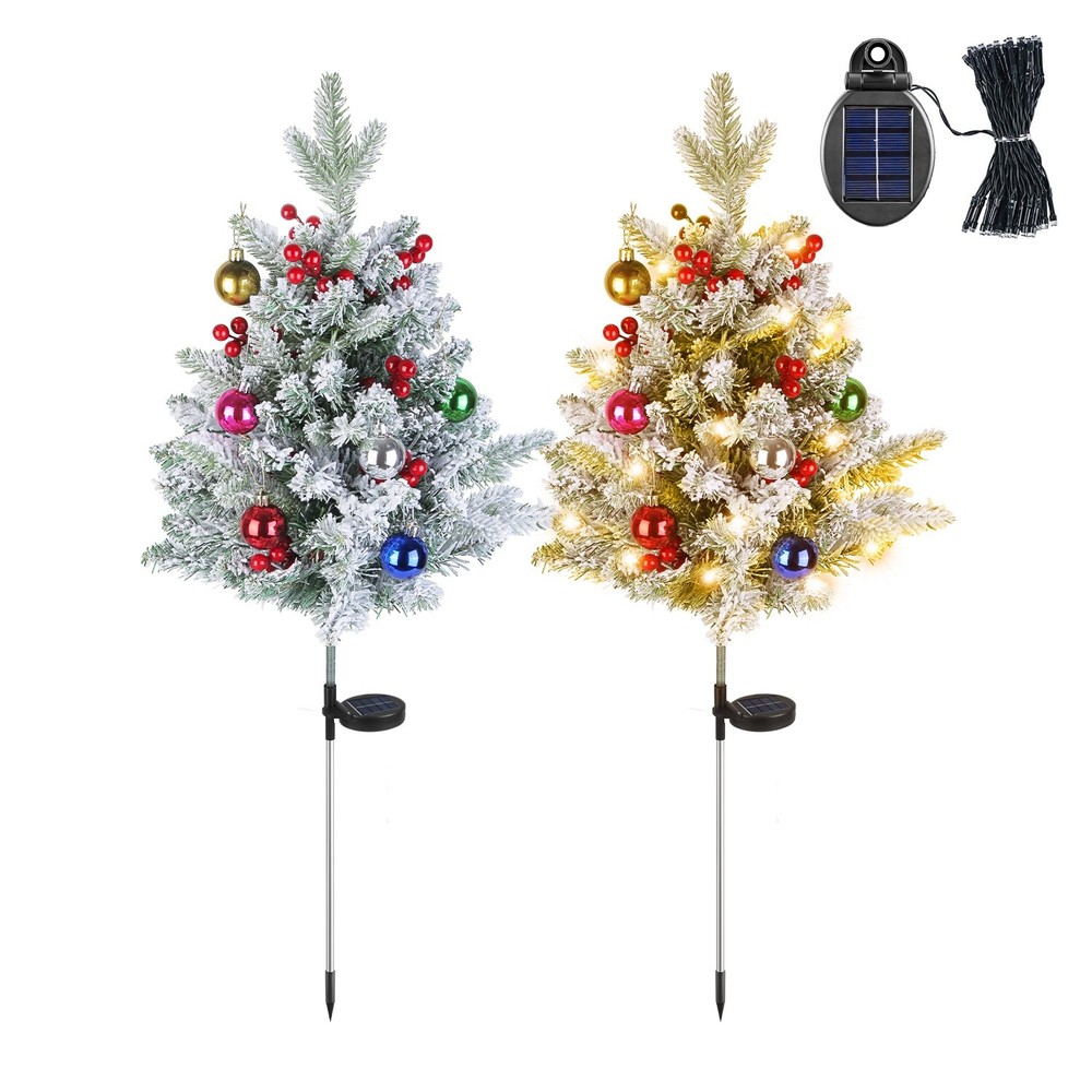 2Pack Lighted Artificial Christmas Tree with Solar String Lights Yard Decoration
