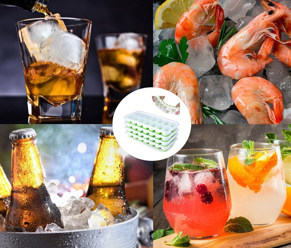 Silicone Ice Cube Tray, 4 Pack Easy-Release & Flexible 14-Ice Cube Trays with S