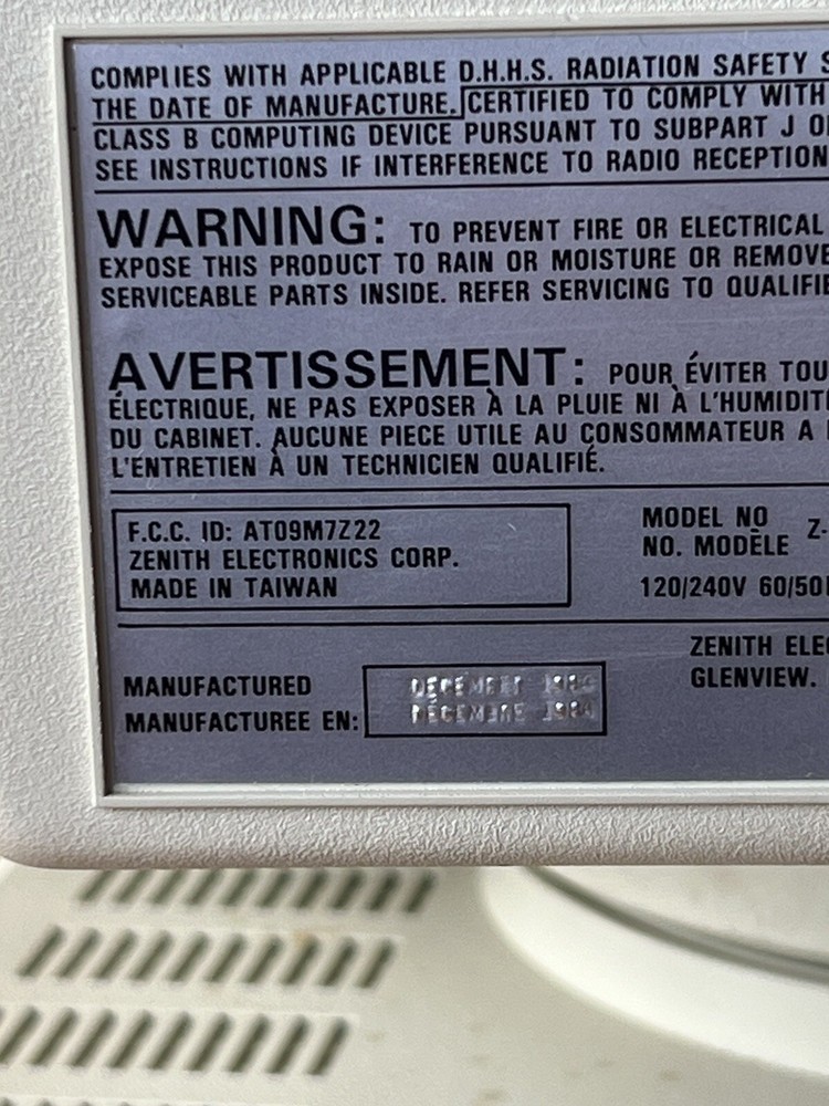 Zenith Data Systems Z-22, Made In 1984, 120/240 V