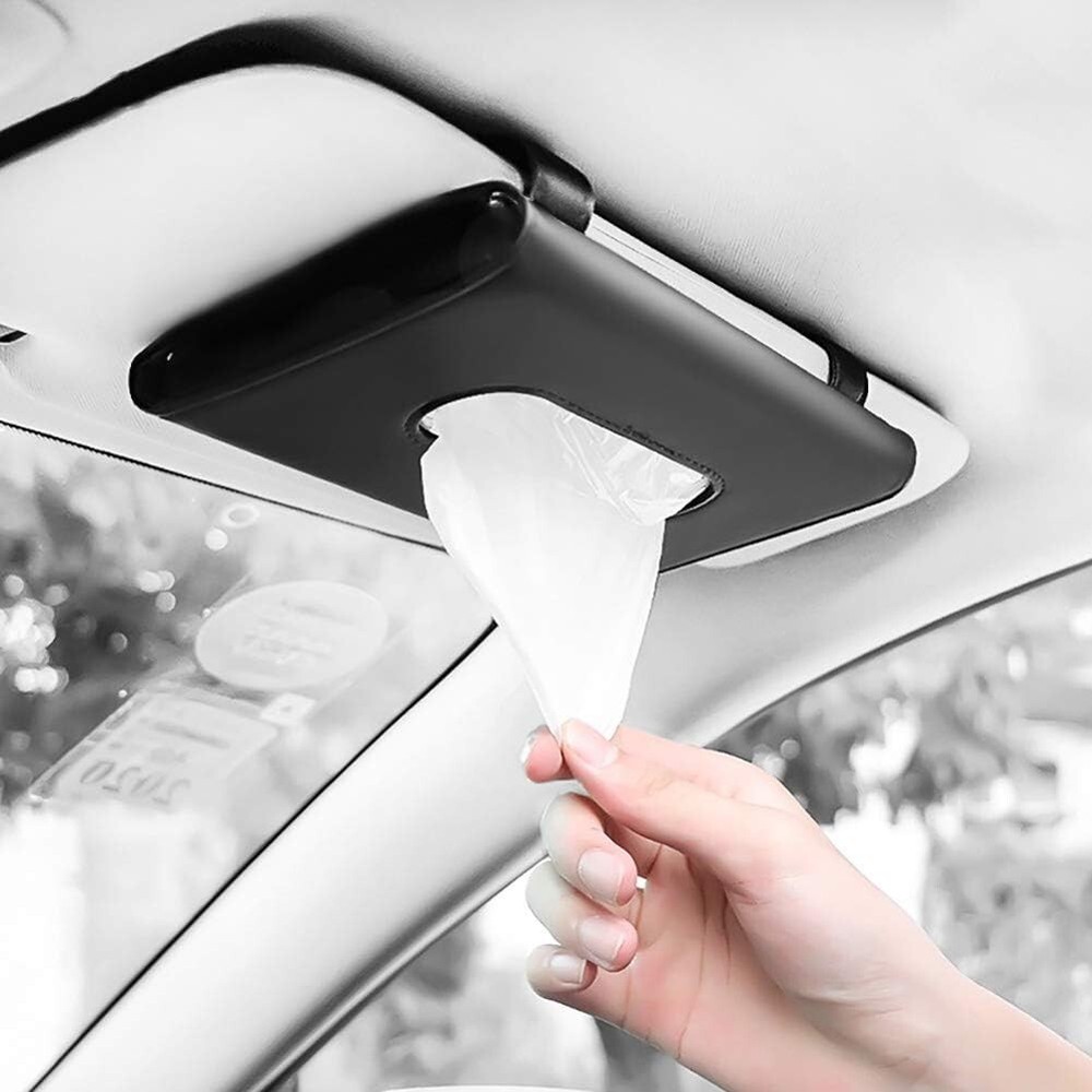 Leather Tissue Holder, Mask Holder, Rectangular Sun Visor Napkin