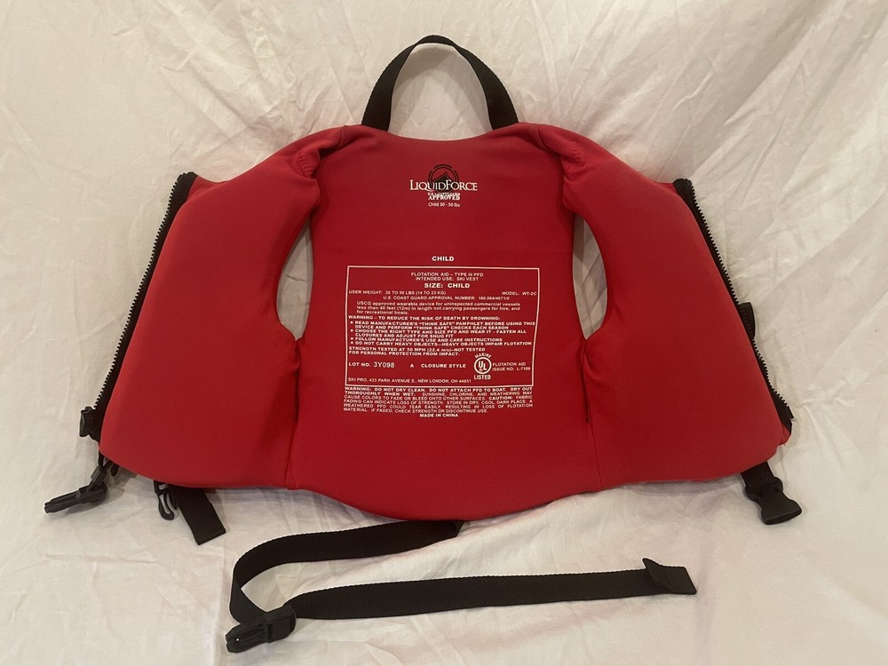 Liquid Force Red Child PFD Life Jacket 30-50lbs