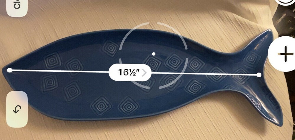 Unique Stoneware Serving Platter Dark Blue Fish Dish Threshold 18" long x7" Wide