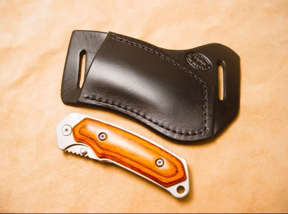 Custom Black Leather Sheath for Buck Folding Alpha Hunter (right hand)