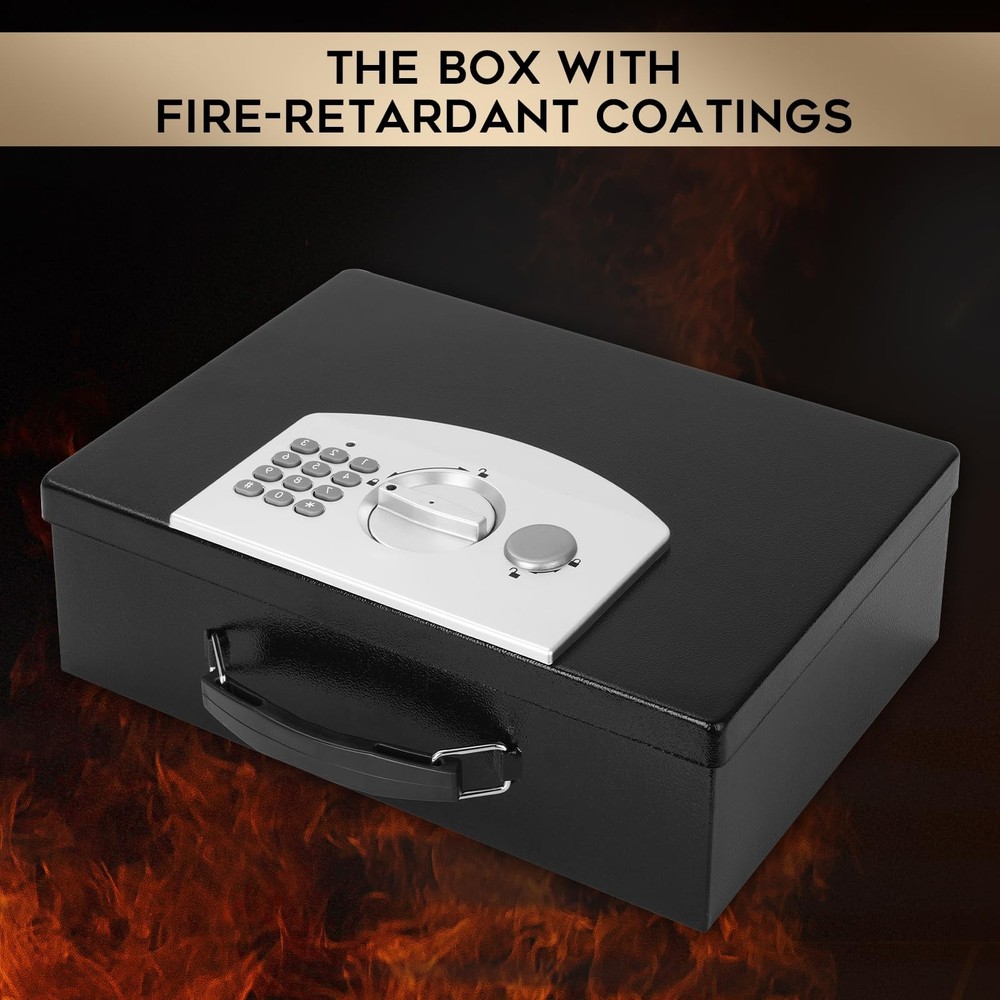 Portable Metal Safe Box with Digital Code Lock,Fire Resistant Storage for Doc...