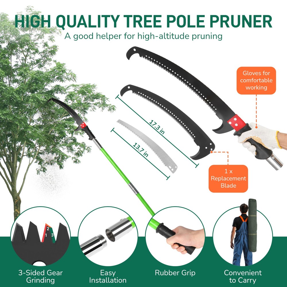 Manual Pole Saw, Lightweight Tree Trimmer and Long-Handle Pruner Set